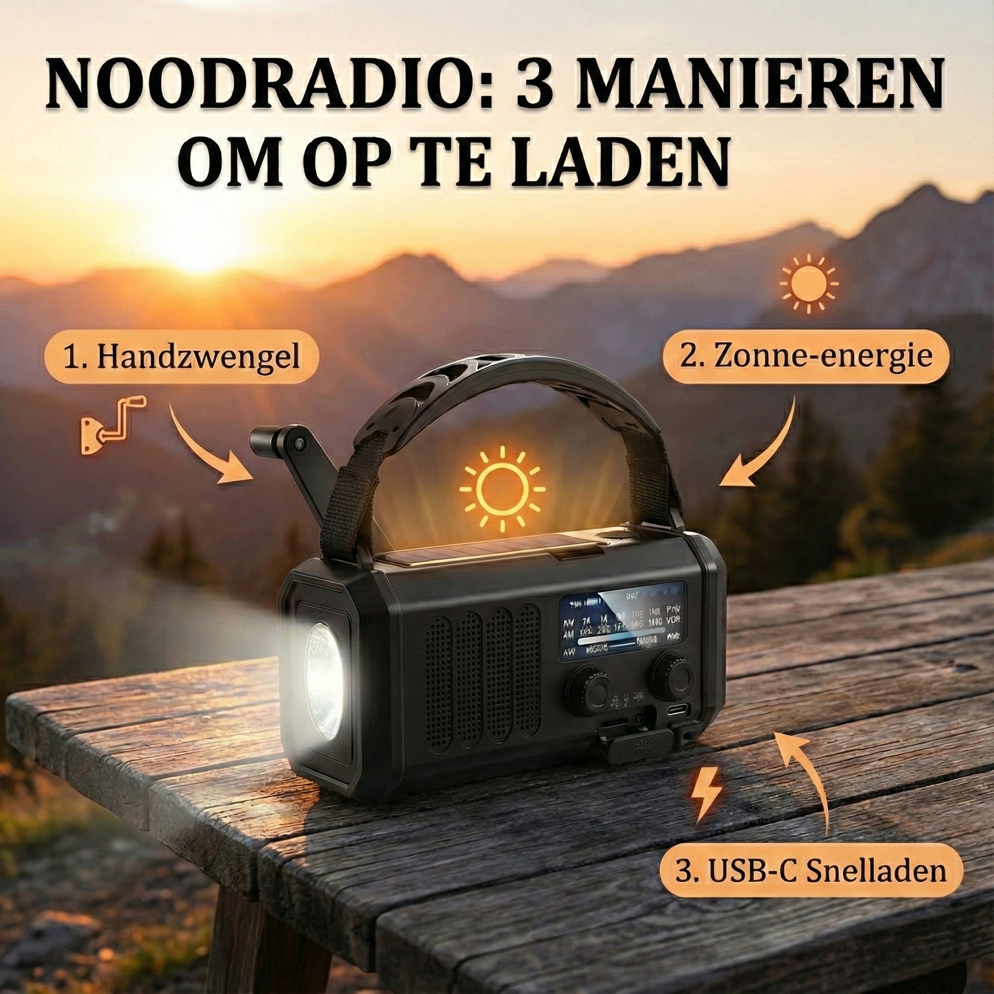 Noodradio als powerbank en zaklamp | Veiligbereid®