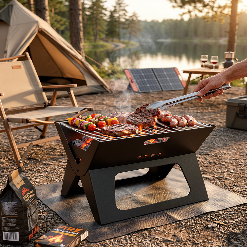 Veiligbereid® Opvouwbare BBQ – Draagbare Houtskoolbarbecue voor Outdoor & Noodgevallen
