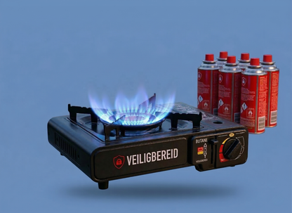 Veiligbereid® Draagbaar Noodgasfornuis – Met Koffer & Automatische Ontsteking (incl gas)